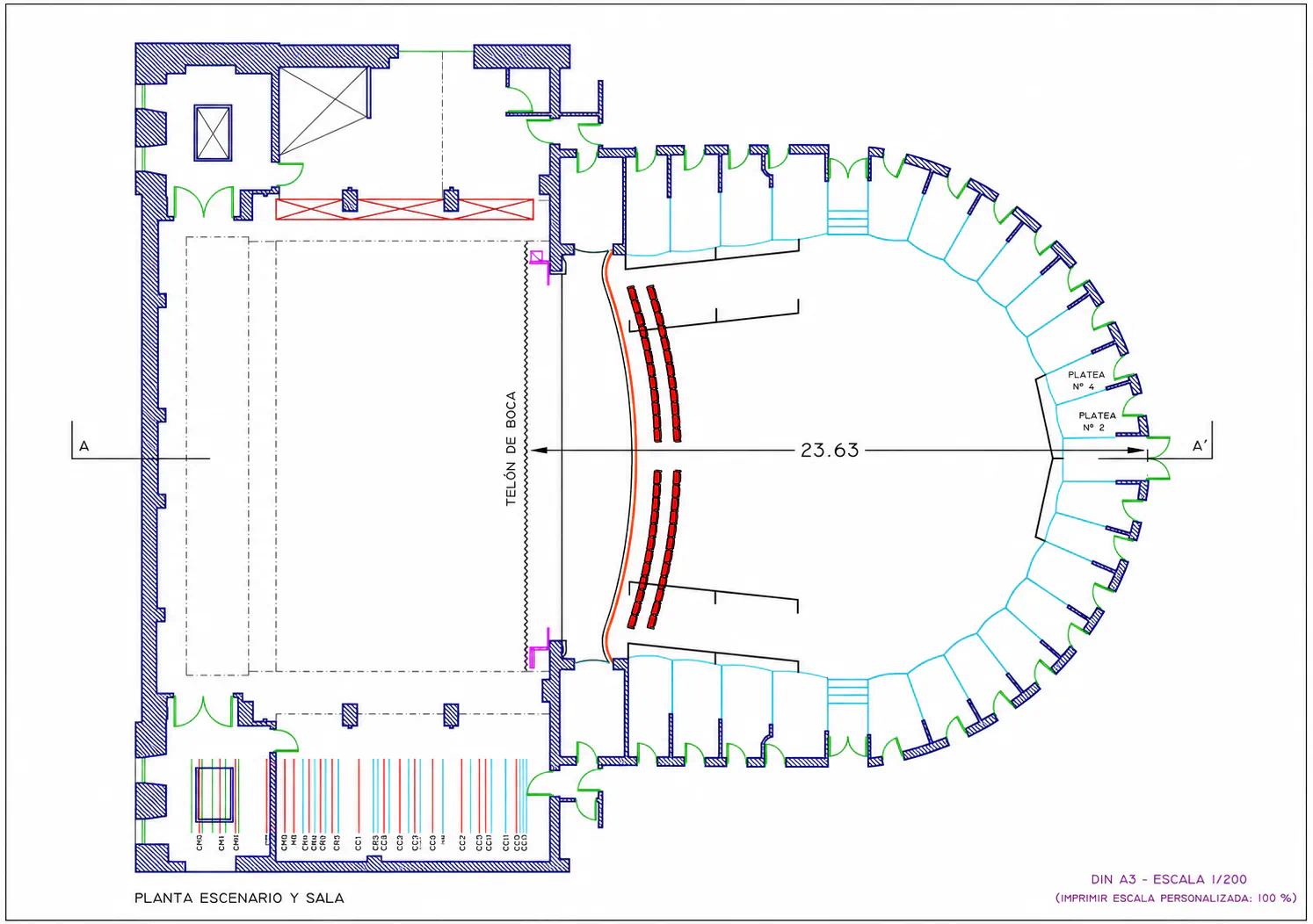 Plano planta escenario y sala